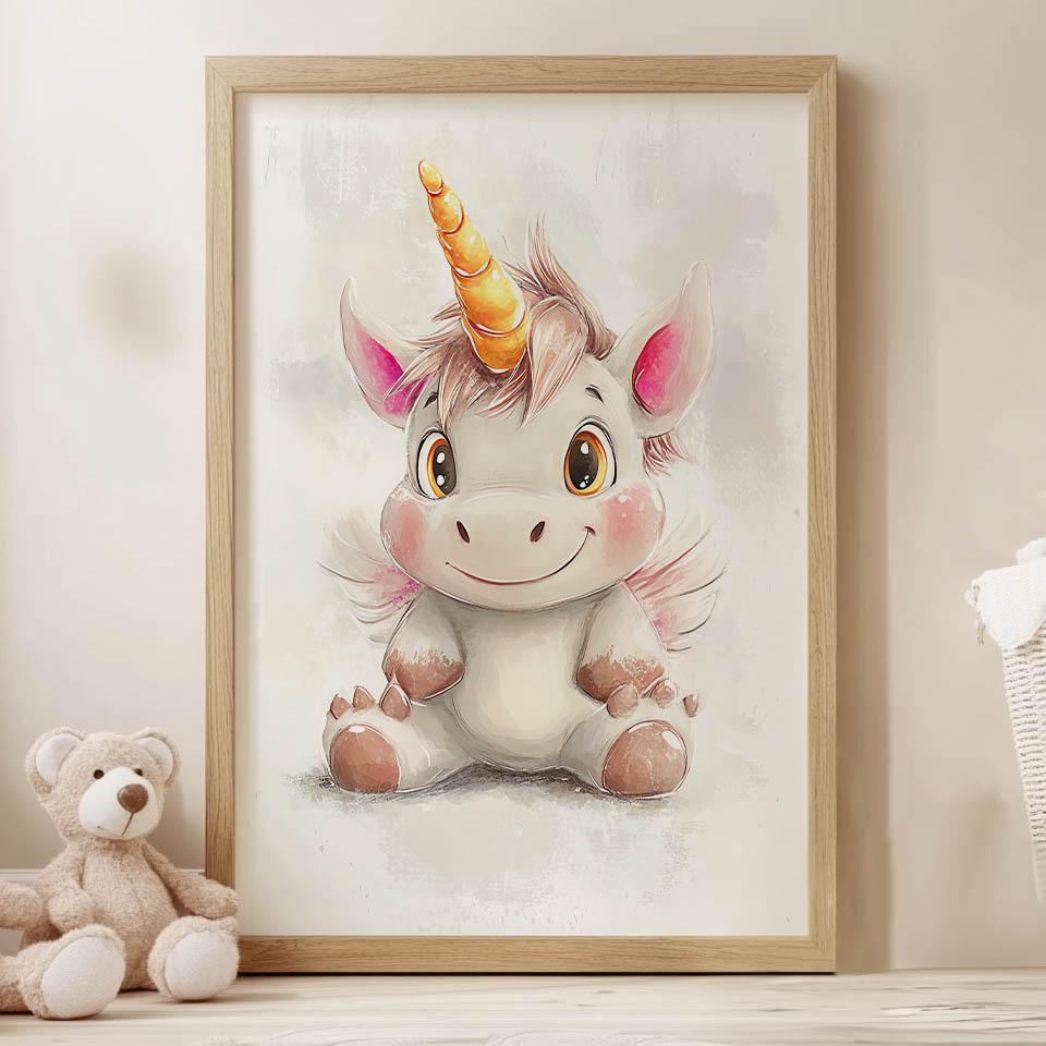 Plakat Uroczy Jednorożec W Pastelowych Kolorach Plakat Uroczy Jednorożec W Pastelowych Kolorach, 50X70 Cm, Bez Ramy, Płótno Premium Na Blejtramie