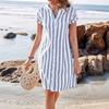 Женское летнее платье с коротким рукавом и круглым вырезом в полоску с принтом для отдыха на пляже