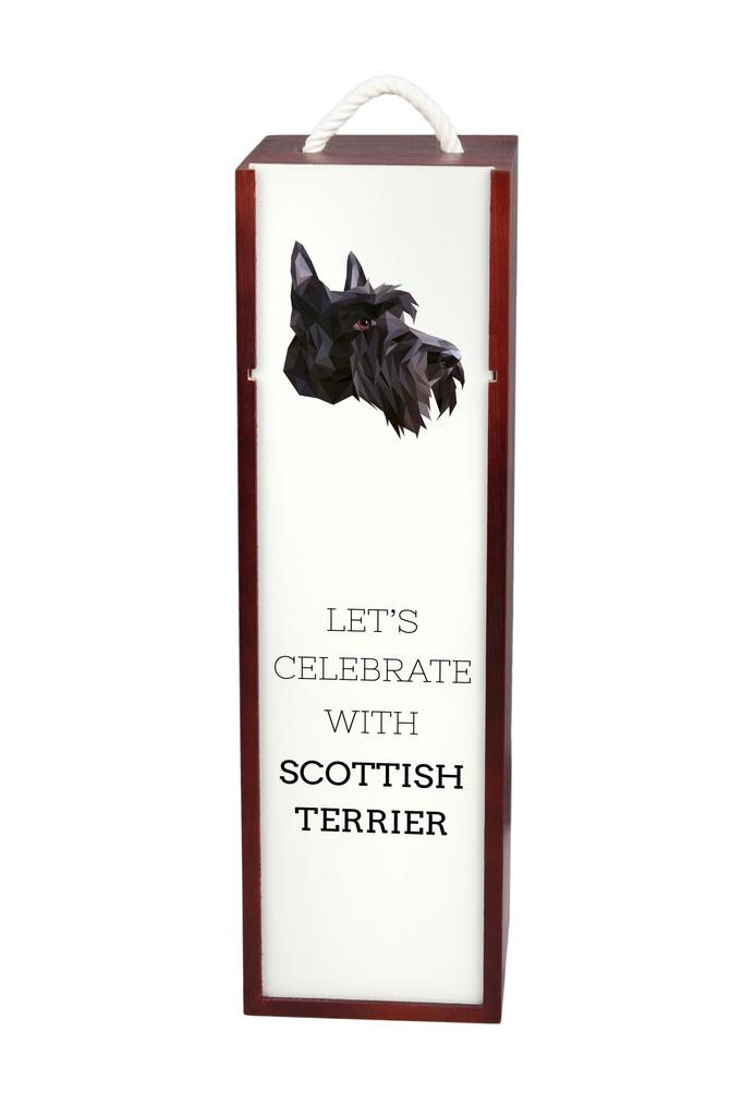 Terier Szkocki, Aberdeen Terrier - Geometryczne Pudełko Ze Zdjęciem I Napisem Na Wino Marki Art-Dog