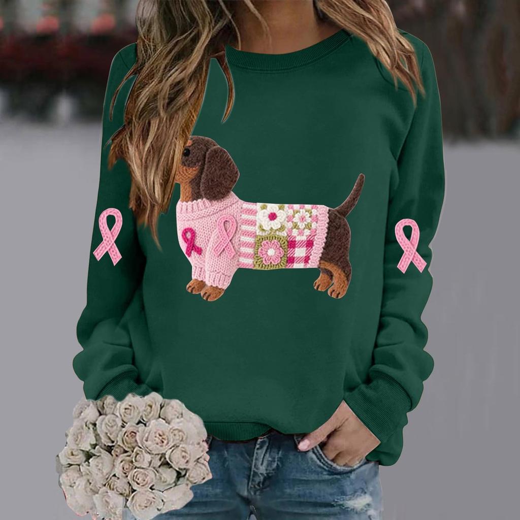 Breast  Sweatshirts For WomenRibbon Breast  Shirt Cute Dog Graphic  Long Sleeve Tops