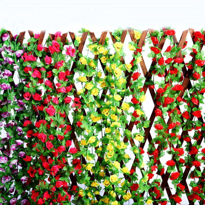Lush And Vibrant Fake Silk Rose Artificial Flower Vine Ivy Leaf Garland For Home Decor