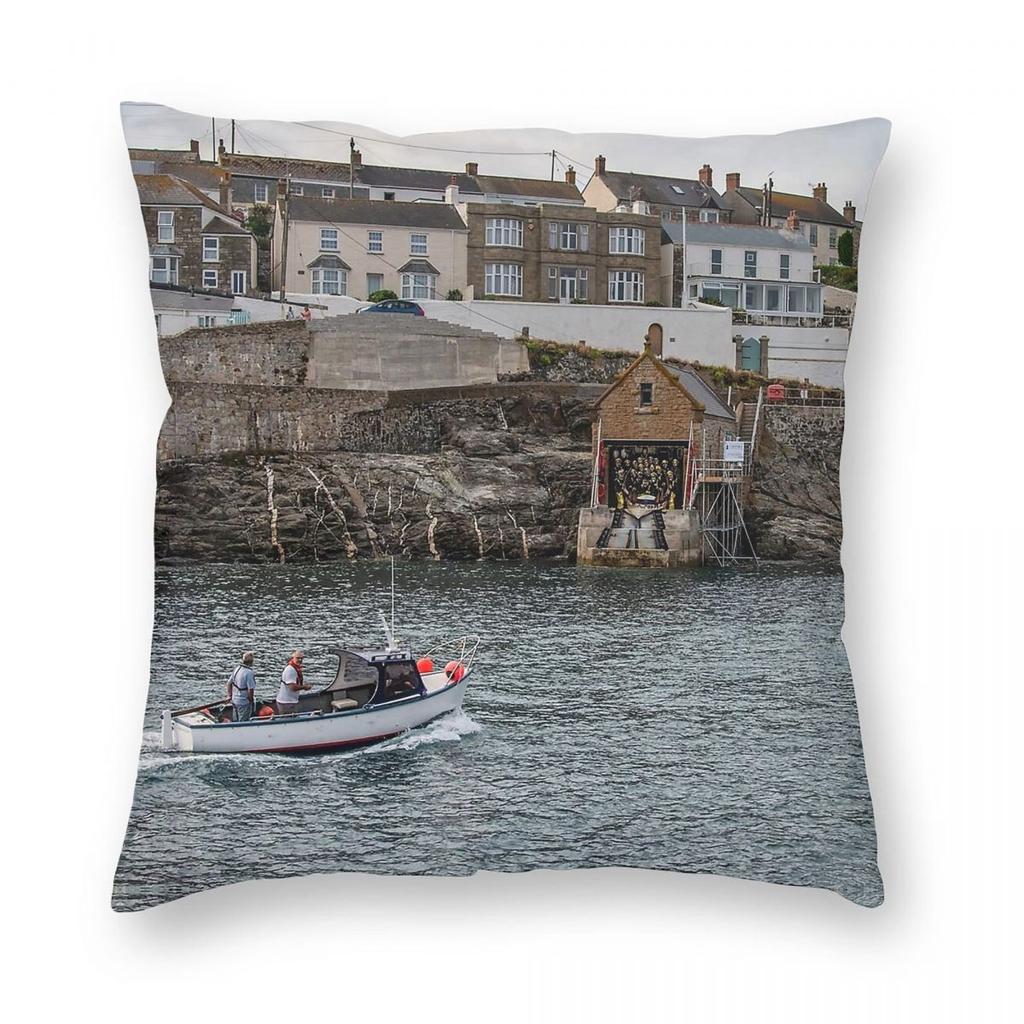 Porthleven Cornwall Lifboat Square Pillowcase Polyester Linen Velvet Printed Zip Decor Pillow Case Sofa Cushion Cover