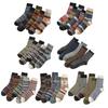 5 Pairs Men Winter Socks Mid-tube Thick Thermal Insulation Ethnic Style Home Bedroom Wear Floor Socks Colorblock Anti-slip Knitted Daily Wear Socks