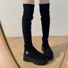 Женские эластичные современные сапоги выше колена, модные туфли без застежек, осенне-зимние туфли на платформе, туфли на плоской подошве, женские длинные сапоги в стиле рыцаря