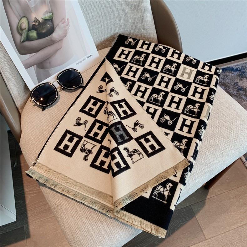 Classic Fashion Letter Thousand Birds Grid Imitation Cashmere Scarf Women's Winter Thickened Double Sided Air Conditioning Shawl Scarf Women's