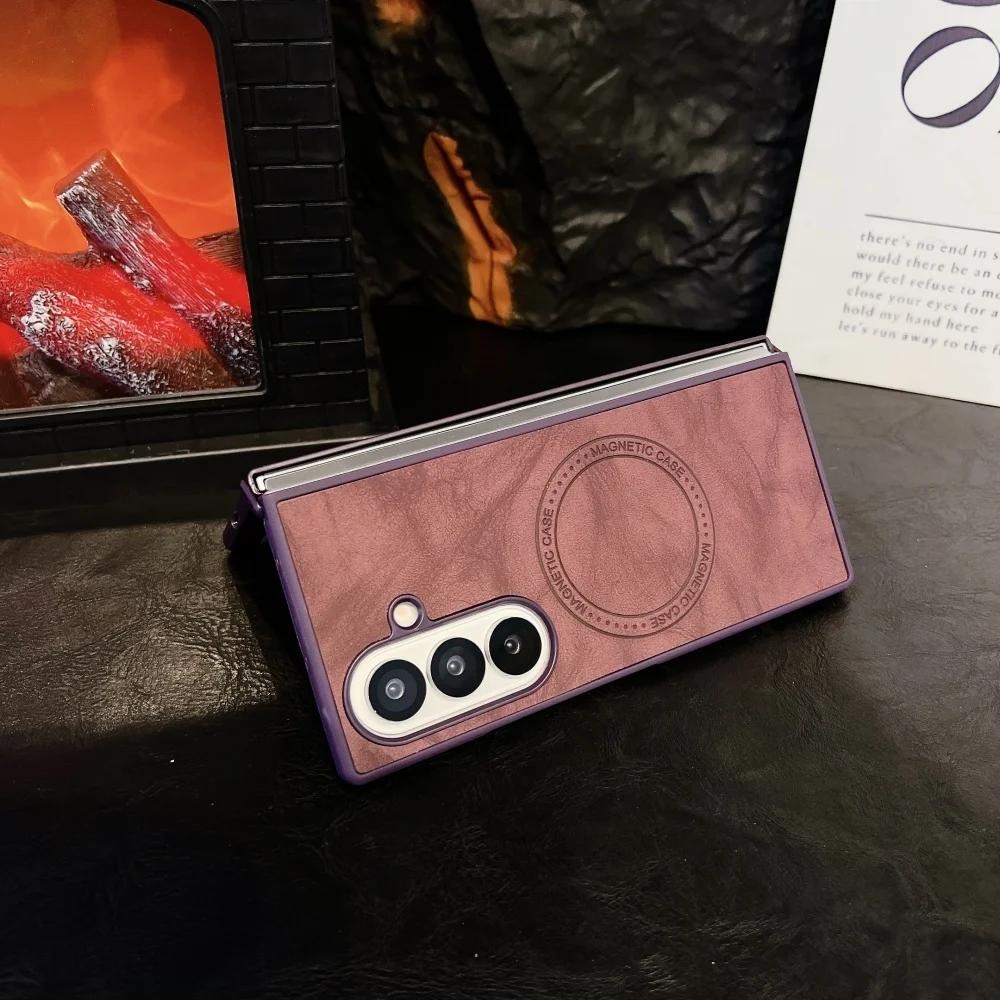 PU Leather Pattern Magnetic Phone Case for Samsung Galaxy Z Fold 7 6 3 4  ZFold7 fold6 Shockproof Cover