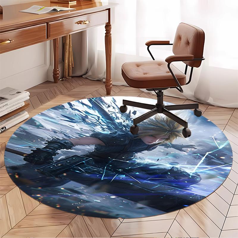 Final Fantasy Pattern Round Rug, Indoor/Outdoor Mat, for Picnic, Gameroom, Bedroom, Office, Living Room, Home Decor Carpet, Birthday Gift