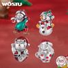 Стерлингового серебра 925 пробы Рождественская коллекция Санта-Клаус из бисера Снеговик Подвески для женщин Браслет Рождественский подарок Изящные ювелирные изделия
