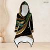 Women Plus Size Gray White Black Printed Hooded Long Sleeve High Low Top Fitted Pants Two Piece Set