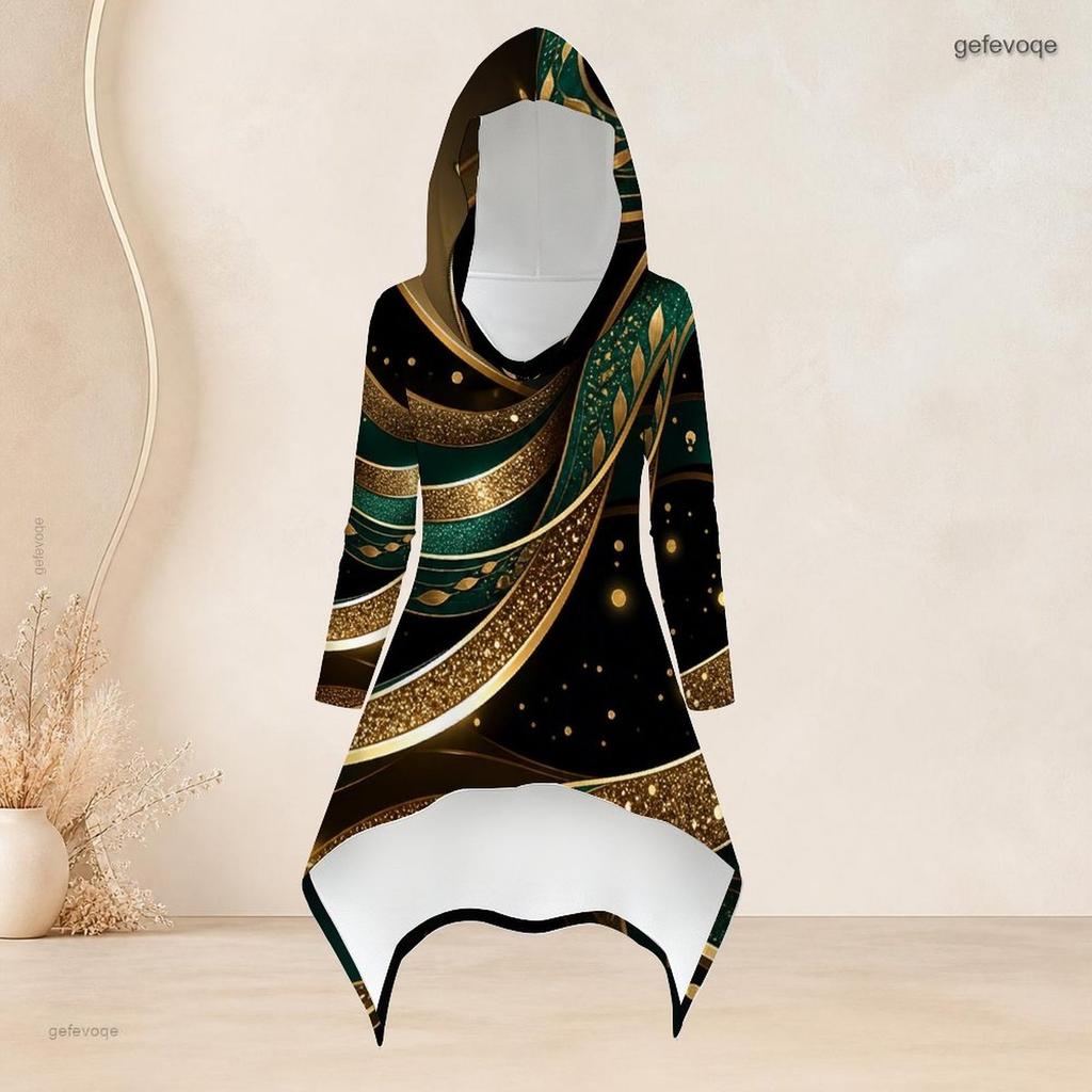 Women Plus Size Gray White Black Printed Hooded Long Sleeve High Low Top Fitted Pants Two Piece Set