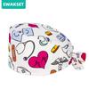 New Women Men Surgicals Hat with Buttons Adjustable Bouffant Teeth Print Working Nursing Cap Dental Clinic Scrubs Hats Long Hair