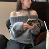 New Elegant Off Shoulder Casual Pullover Sweater Solid Color Long Sleeved Knit Top Korean Autumn New Fashion Slash Neck Loose Clothing