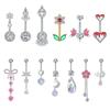 14G Curved Barbell Sexy Belly Piercings Heart-Wing Opal Flower 5 Zircons Belly Button Rings Women Navel Ring Jewelry