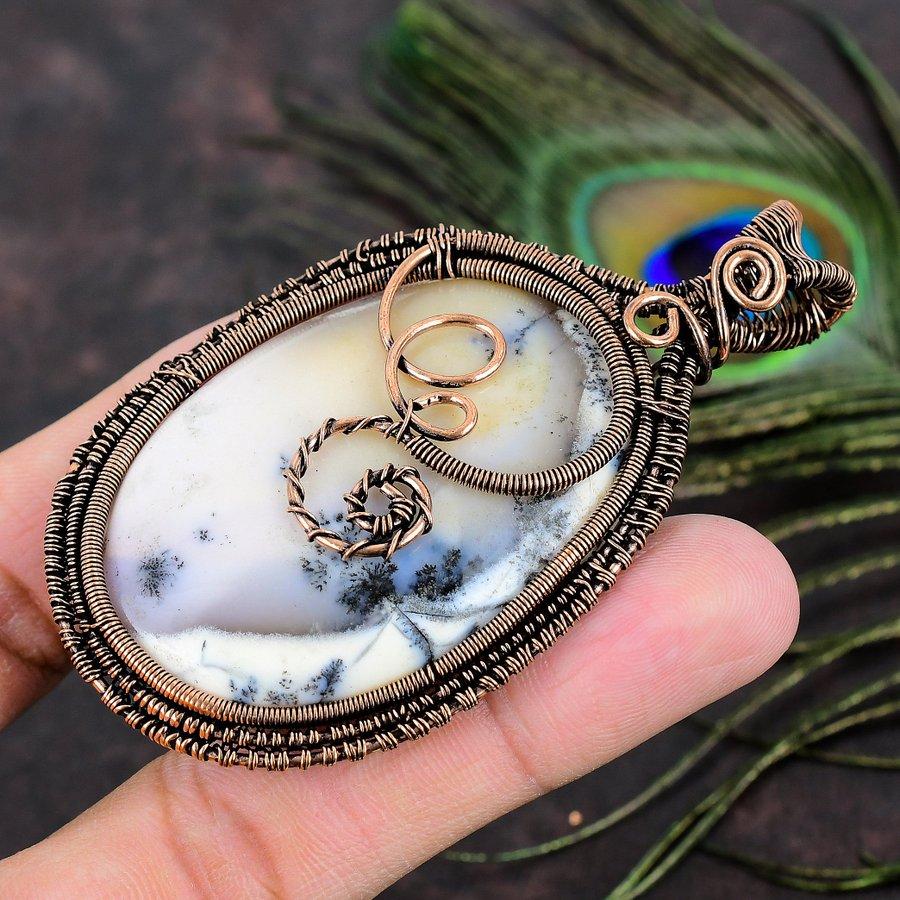 Подвеска из медной проволоки с натуральным дендритовым опалом ручной работы 3,23 l6C31