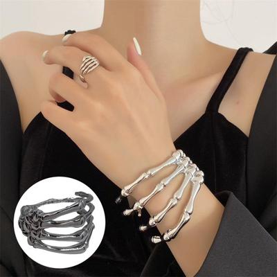 Браслет с когтями дьявола, готический браслет с изображением руки призрака, ретро-череп, скелет, браслет с открытой костяной манжетой, аксессуар для костюма на Хэллоуин, ювелирные изделия для вечеринок
