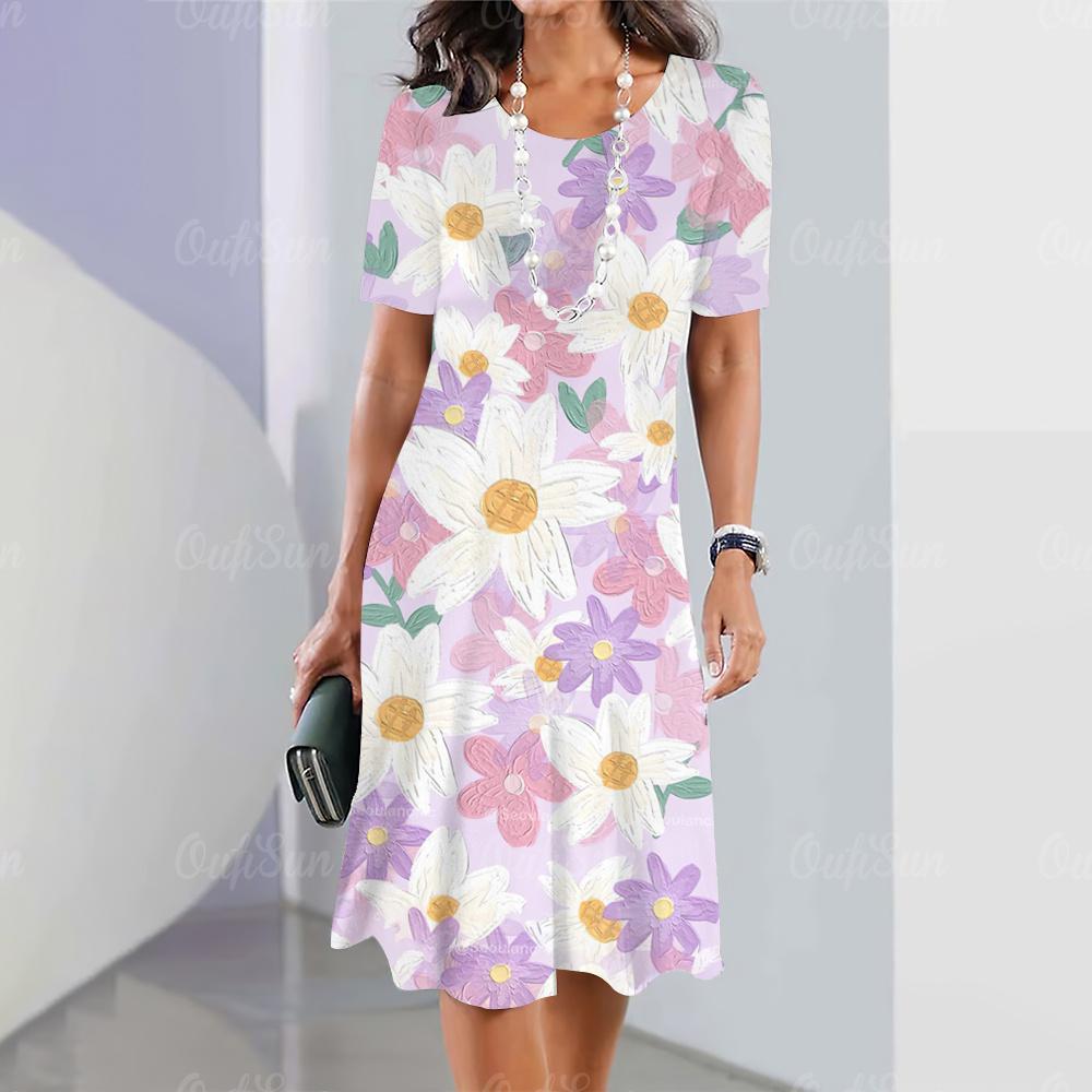 2024 Новые женские платья с цветочным принтом Элегантные и красивые платья миди больших размеров Женское летнее цельное платье