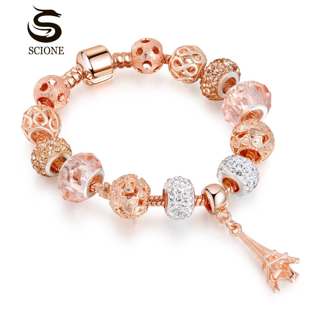 LUXY MOON Women's Fashion Bracelet New Rose Gold Crystal Glass Perforated Beaded Tower Bracelet