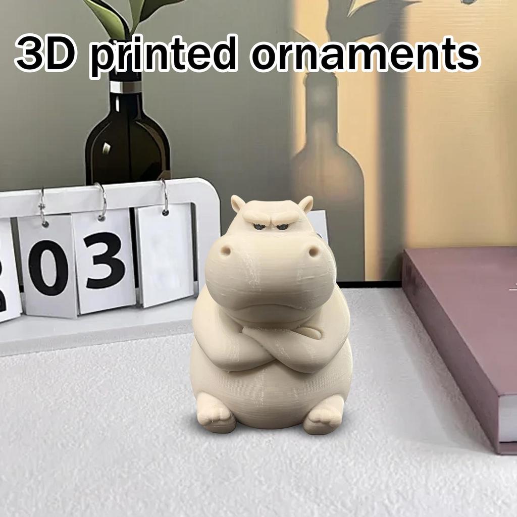 Креативный и сердитый гиппопотам, напечатанный на 3D-принтере, милый и декоративный орнамент для дома