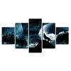 Shadow Wolf Howling At Night 5 Pieces Canvas Picture Print Wall Art Canvas Painting Wall Decor for Living Room Poster No Framed