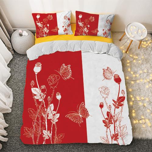 Red Rose King Queen Duvet Cover Romantic Flowers Bedding Set For Kids Teens Adults Girly 3D Floral Black Soft 2/3pcs Quilt Cover