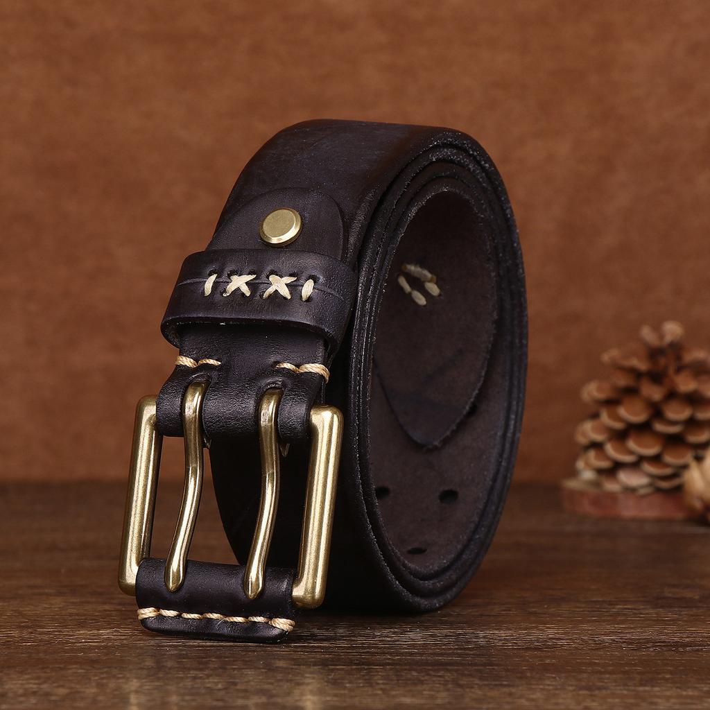 Мужской ремень из натуральной кожи в стиле ретро с персонализированной медной пряжкой, ремень из коровьей кожи первого слоя