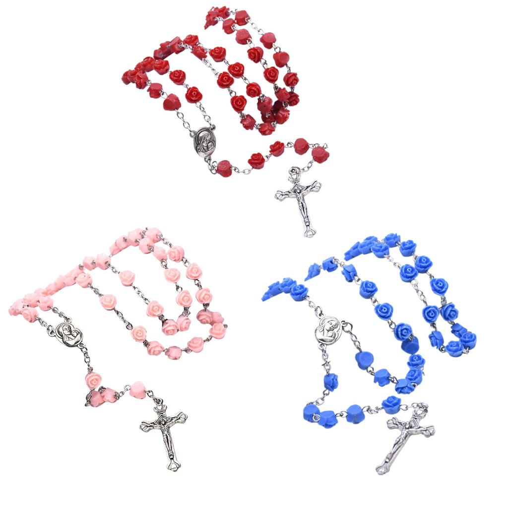 Элегантные бусины в виде розовых цветов, ожерелье-розарий с детально проработанным кулоном в виде крестов для молитвы, религиозная шейная цепочка и для повседневной носки