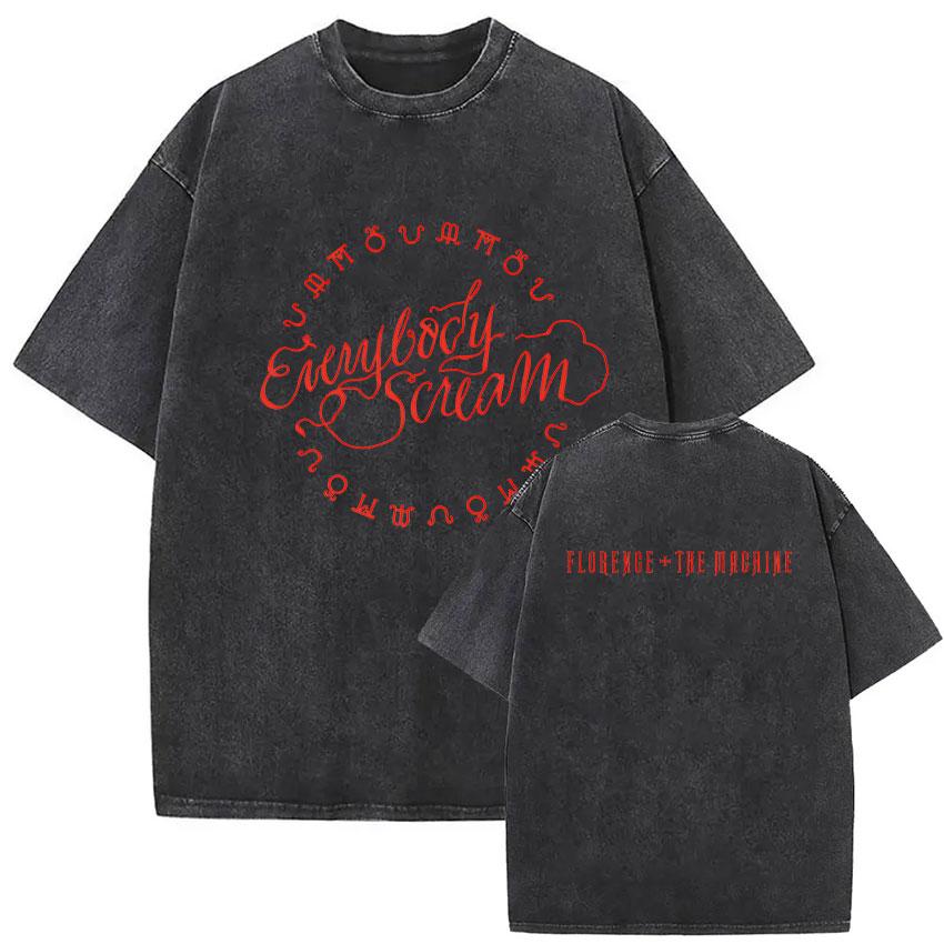 Florence and The Machine Tour Vintage Washed T Shirt Men Women Harajuku Aesthetic Oversized Cotton Tshirts Yk Streetwear
