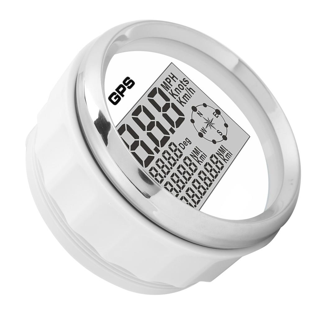 85mm Speedometer Digital GPS LCD 8 Color Backlight 0‑999 Knots KM H MPH 12V 24V White Dial Sliver Frame