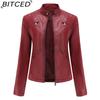 BITCED Женская повседневная кожаная куртка со стойкой воротником, приталенная верхняя одежда, весенне-осенняя однотонная кожаная куртка