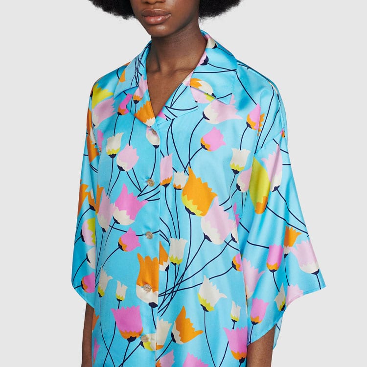 GUCCI Shirts Women's Blue Cuban Collar Moderate Other 654647-ZAGZG-4337