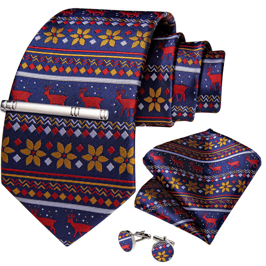 Men's Tie Silk Paisley Classic Wedding Necktie and Pocket Square Cufflinks Set