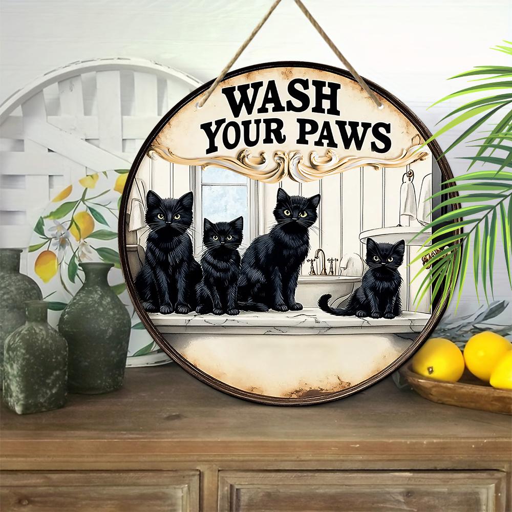 2D Flat Hanging Decorative Signs, Interior Wall or Door Decoration, Garden Decoration, the Pattern Is Four Black Cats, a Housewarming Gift for Friends