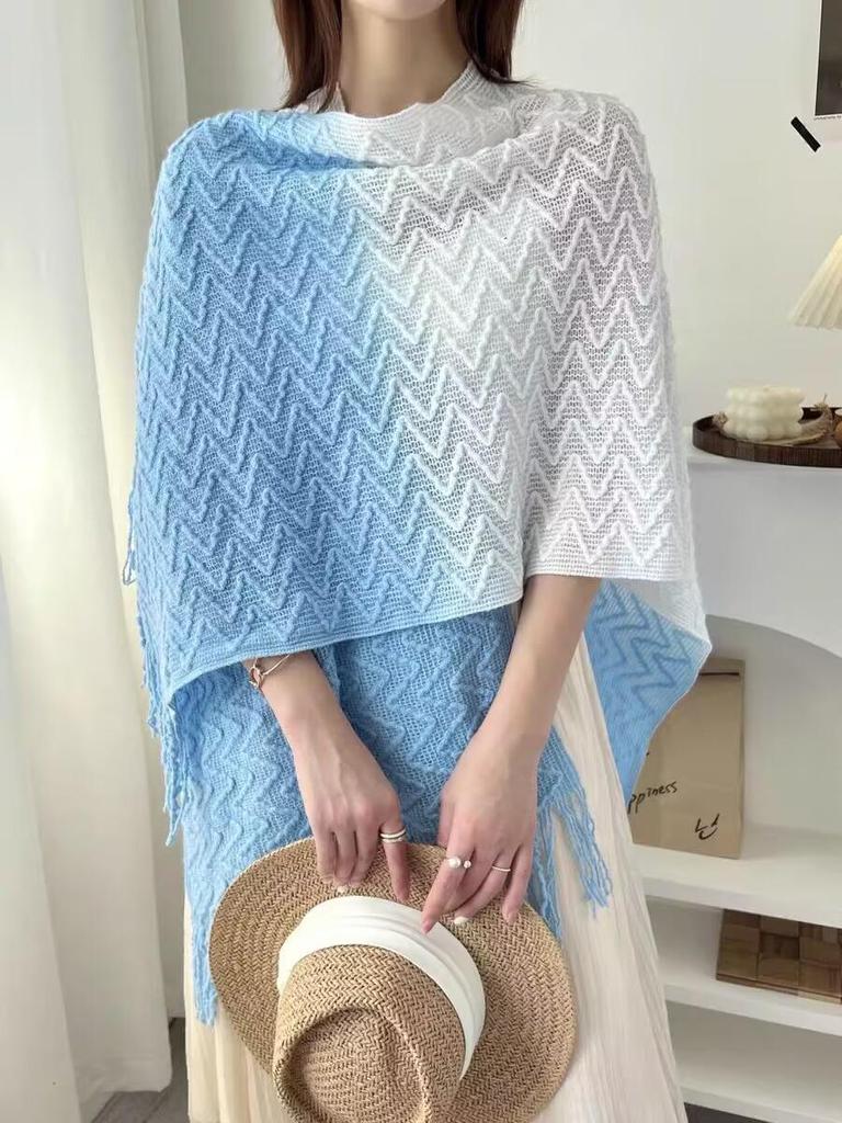 Women's Tie-Dye Tassel Knit Shawl - Spring & Autumn Fashion Cape