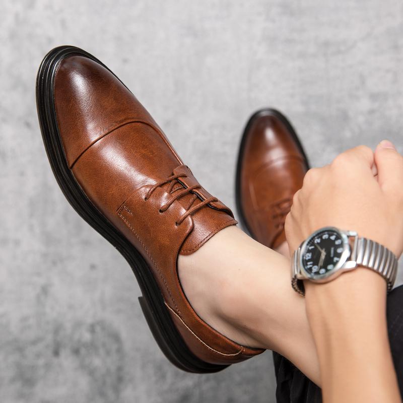 Мужские формальные туфли в европейском стиле, кожаные дышащие туфли с острым носком, мужские оксфорды, размеры 37-45