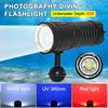 Professional Scuba Diving Flashlight 3-Color IPX8 Super Bright Underwater 80m LED Flashlight USB Charge Using 18650 Battery
