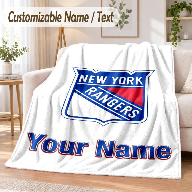 Custom Text Flannel Blanket New York Rangers Print Warm Cozy Blanket Home Sofa Bedding