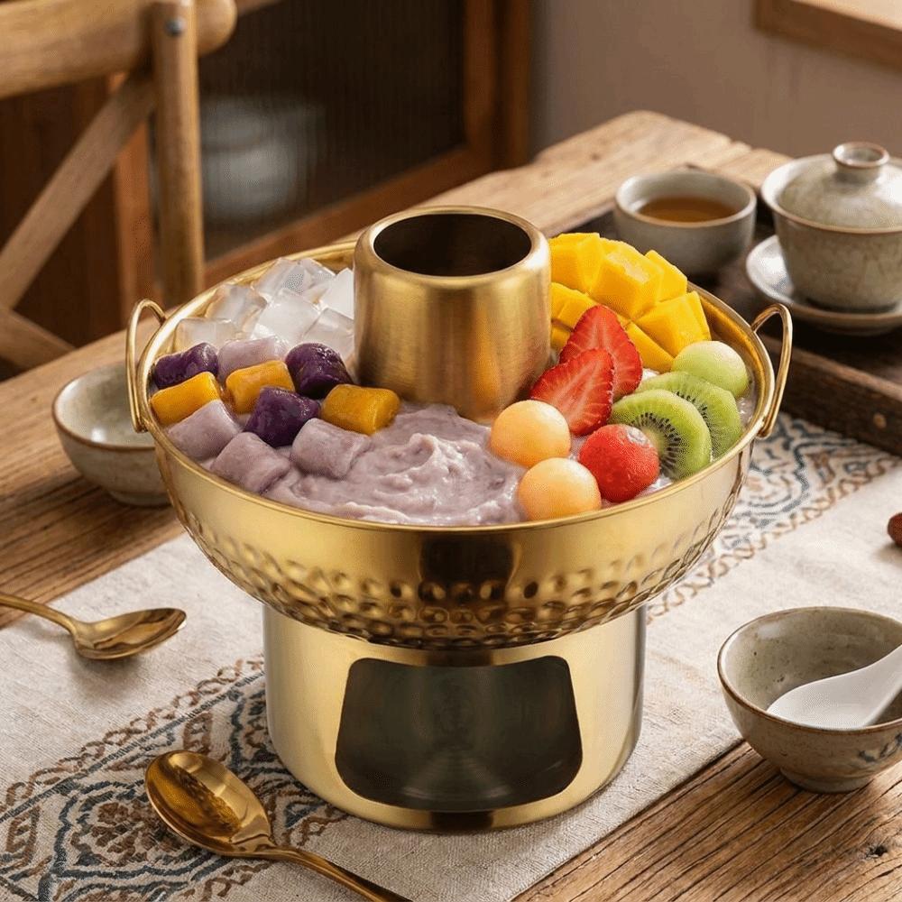 Double Ear Stainless Steel Small Hotpot Thickened Charcoal Hot Pot Portable Dessert Hotpot Camping