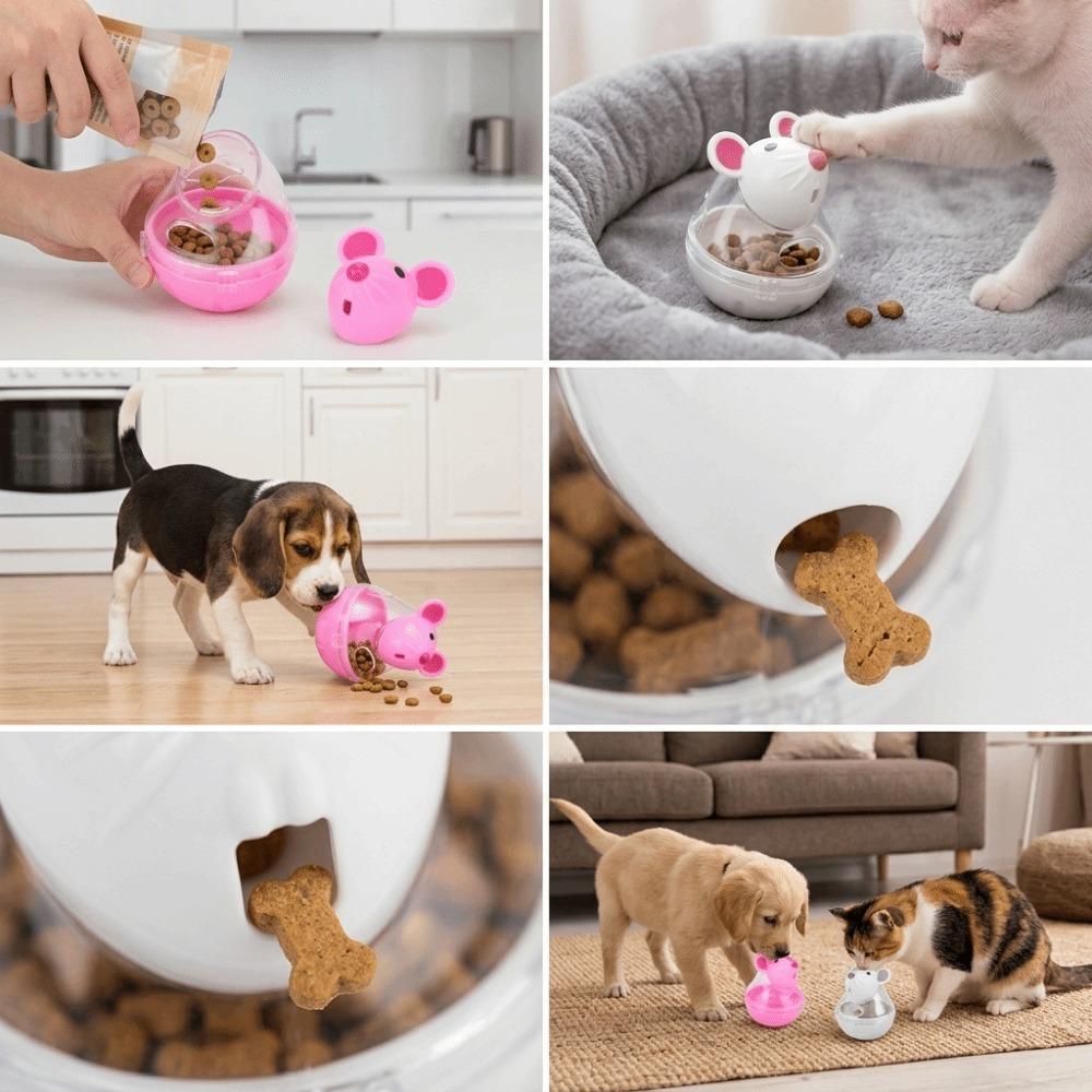 Mouse Head Shaped Cat Toy Polyester & Polymeric Material Cat Treat Dispenser  Indoor Play