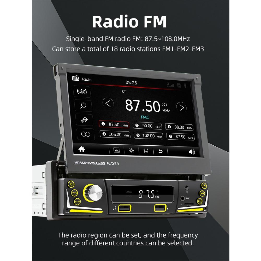 1 Din Автомобильный радиоприемник с электрическим выдвижным экраном Авторадио Универсальный мультимедийный MP5-плеер 7 лампочек Проводной Carplay Bluetooth Автомобильная стереосистема