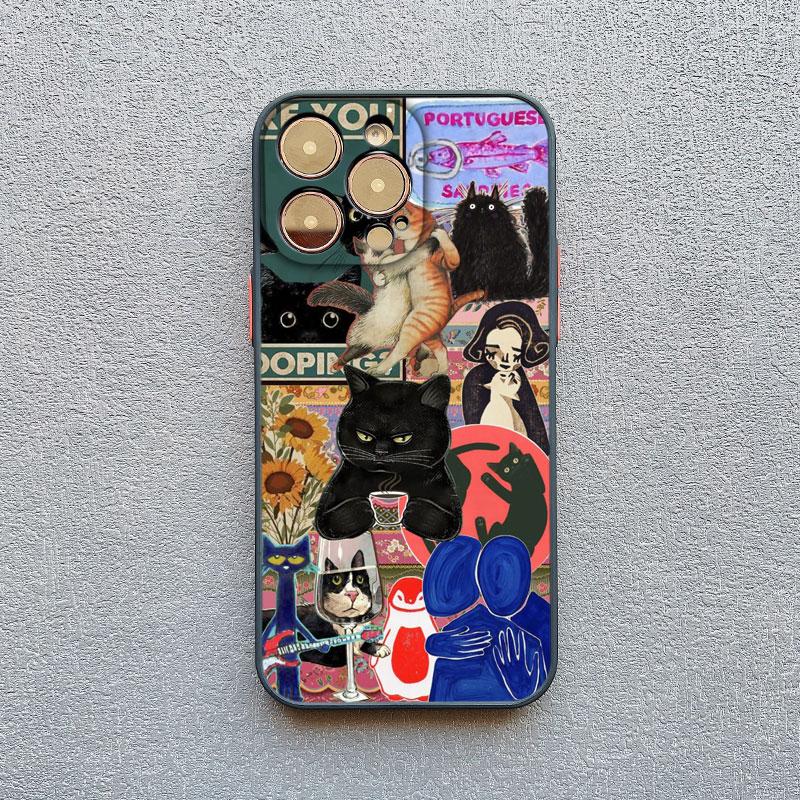 Художественная Сшивка Изображений Черная Кошка Чехол для Телефона Для iPhone 14 13 12 Mini 11 Pro Max 16 15 Pro Max Plus XS XR X 7 8 SE2 Задние Крышки