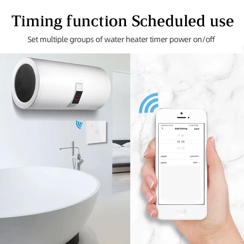 Tuya WiFi Smart Water Heater Switch 20A/40A High Power Touch Wall Panel with APP Remote Timer and Voice Control for Boiler AC Alexa Google