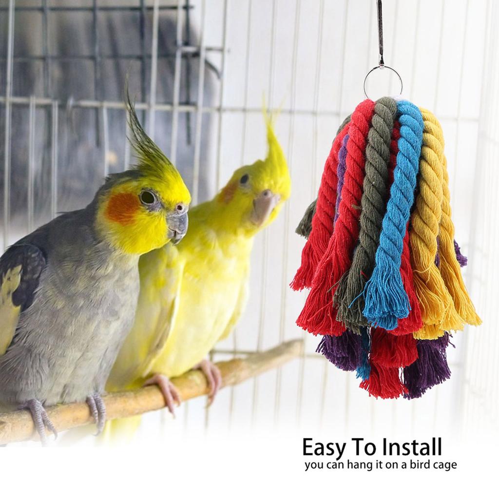 Colorful Cotton Rope Parrot Chewing Toy for Cage Entertainment and Beak Grinding Bird Cage Climbing Tearing Rope Toy