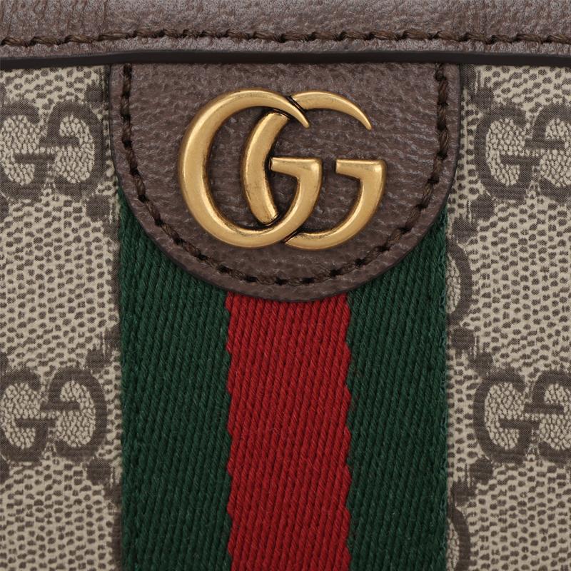 Gucci Сумка-камера Ophidia GG с золотой маркировкой, старый цветочный логотип, полосатая тесьма, холст с кожаной отделкой