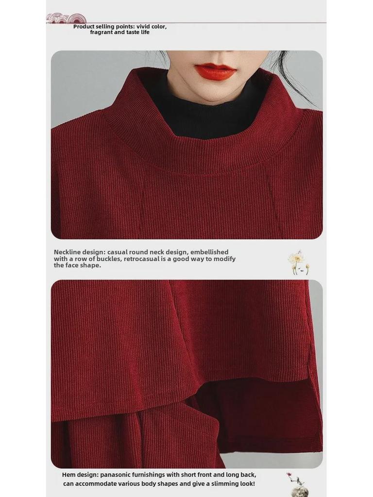 2024 Autumn Women's Two-Piece Set: Stand-Up Collar Pullover with Harem Pants In Large Size