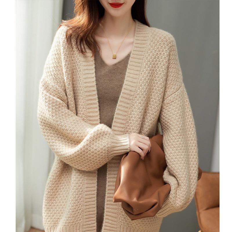 Solid Color Knitted Cardigan 2023 Autumn and Winter New Fashion Loose Lazy Style Sweater Women's Coat