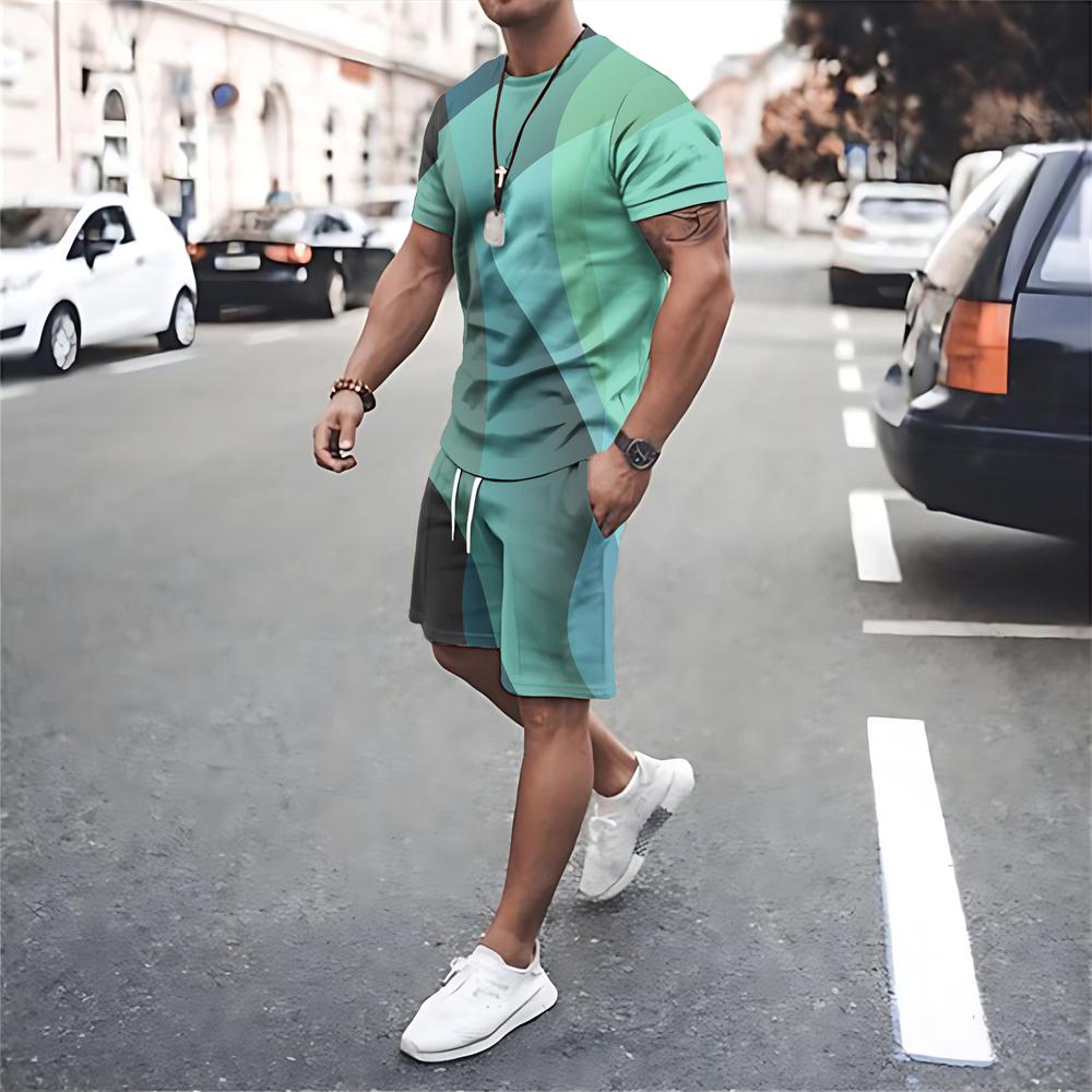 Летние мужские спортивные костюмы, модные мужские футболки и шорты, комплекты из 2 предметов, спортивная одежда с короткими рукавами, уличные футболки, костюмы