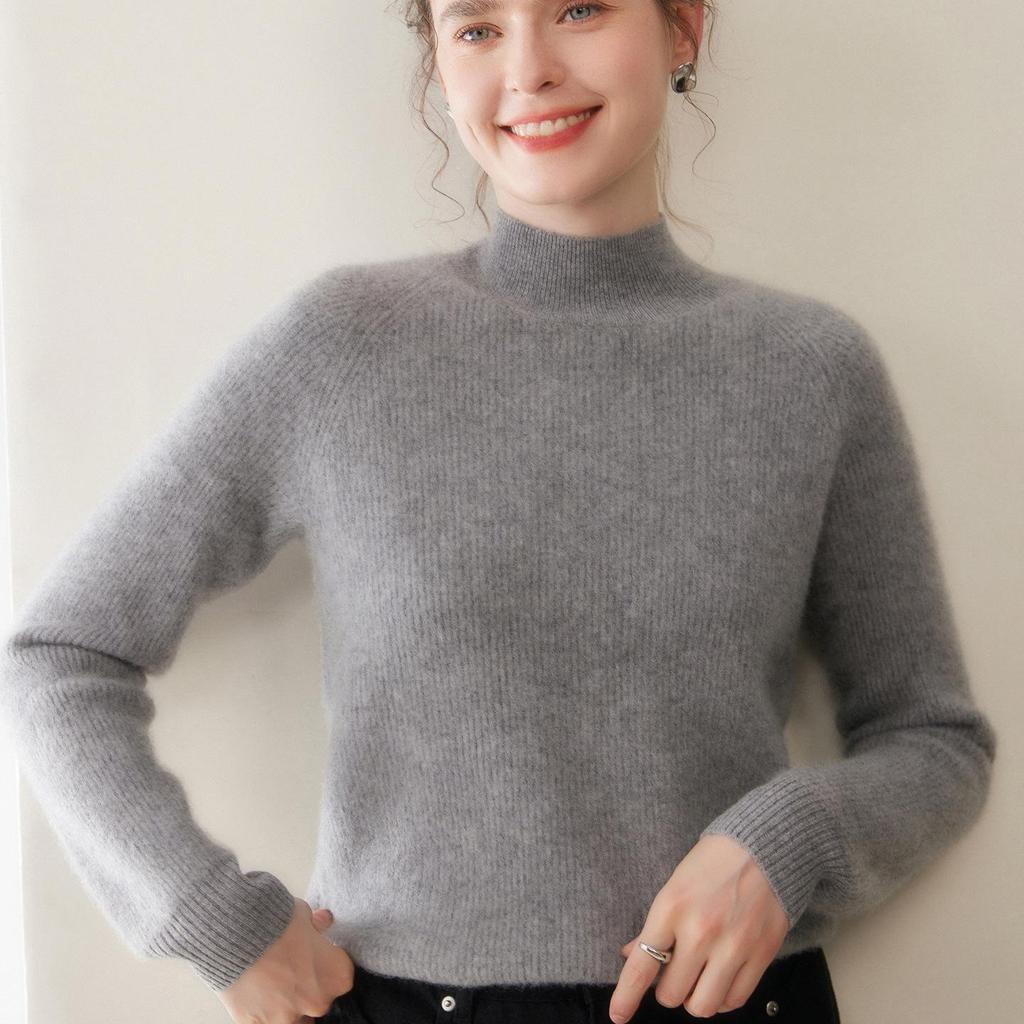 New Arrival: Women's Ribbed Cashmere Sweater - Twelve-Needle Design with Half-High Collar for Comfortable Autumn and Winter Wear