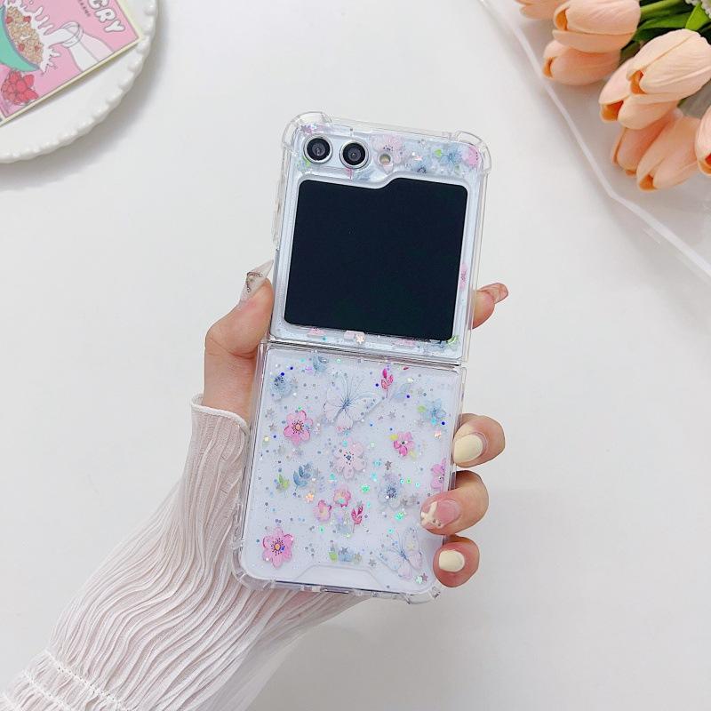 Japan and Korea fresh small floral mobile phone case Samsung GalaxyZFlip1/1/1/ZFlip1 Epoxy flower