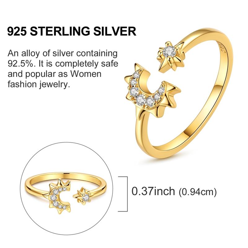 Ring 925 Sterling Silver Sparkling Gold Heart Star Moon Chain Ring For Women Man Girl Wedding Anniversary Part Ring Jewelry Gift
