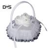 Rhinestone Decor Wedding Ring Pillow Rose Beautiful Wedding Elegant Lace Jewelry Case